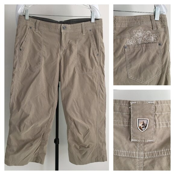 KUHL Beige/Taupe Drawstring Waistband Floral Embroidery Active Bermuda Shorts - Picture 1 of 15